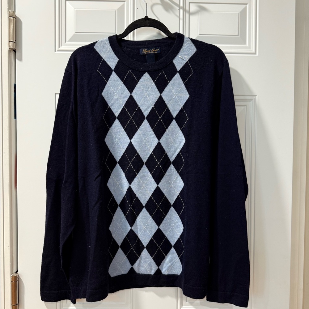 Classic Navy and Light Blue Argyle Sweater